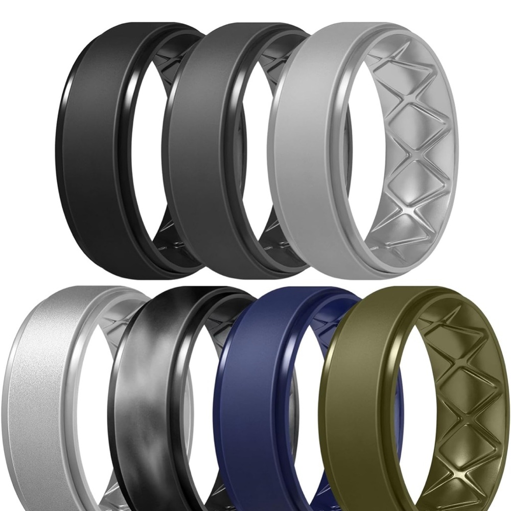 Men Modern Assorted Silicone Jewelry Rings Size 12– Set of 5 Rings